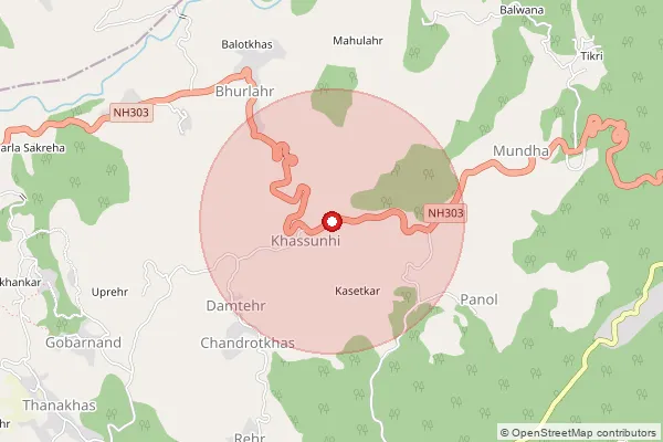 Map showing approximate area covered by Pincode 176037 — Sunhi So, Kangra