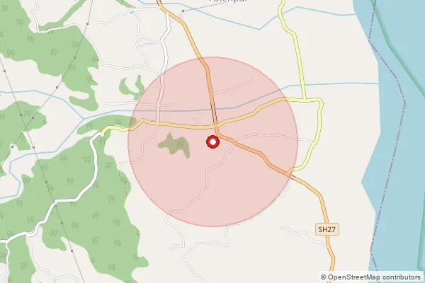 Map showing approximate area covered by Pincode 176053 — Gadroli Bo, Kangra