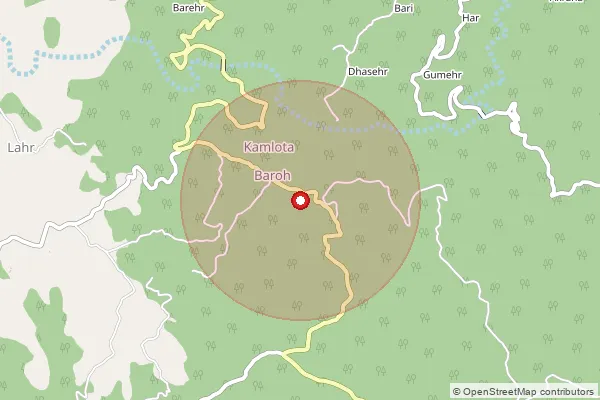 Map showing approximate area covered by Pincode 176054 — Jassai Bo, Kangra