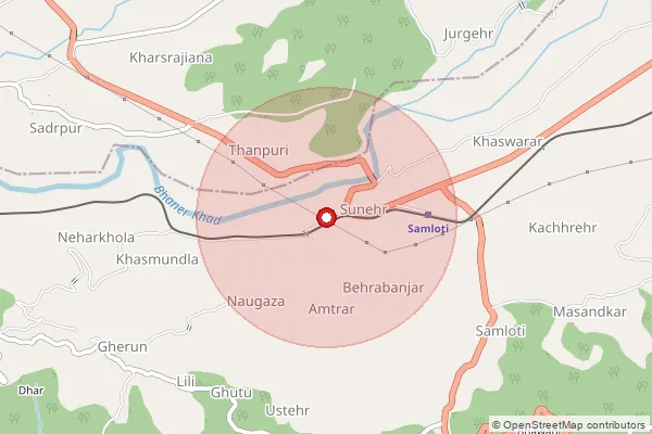 Map showing approximate area covered by Pincode 176056 — Dhaloon Bo, Kangra