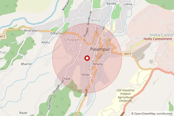 Map showing approximate area covered by Pincode 176061 — Palampur Ho, Kangra