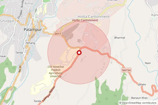 Map showing approximate area covered by Pincode 176062 — Auc Palampur So, Kangra