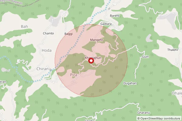 Map showing approximate area covered by Pincode 176065 — Rajhoon So, Kangra
