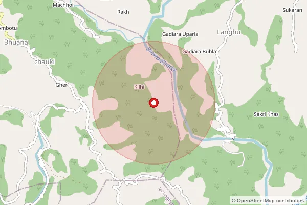 Map showing approximate area covered by Pincode 176076 — Majhera Bo, Kangra