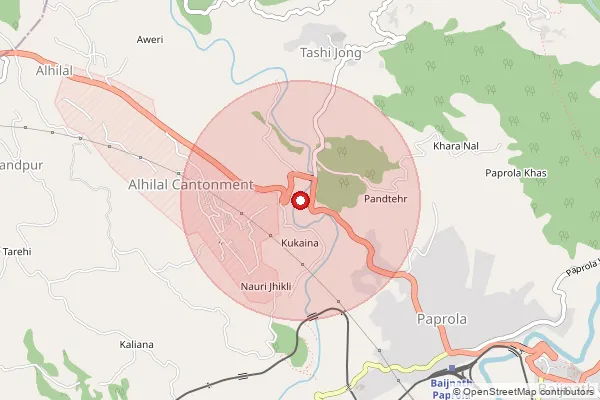Map showing approximate area covered by Pincode 176081 — Jhikli Bheth Bo, Kangra