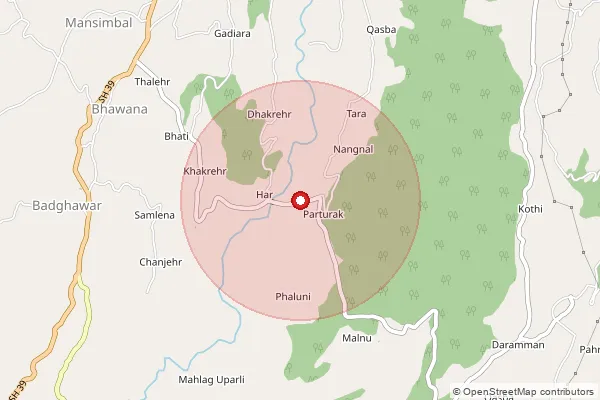 Map showing approximate area covered by Pincode 176083 — Boda Lower Bo, Kangra
