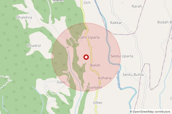 Map showing approximate area covered by Pincode 176101 — Bhadrol Bo, Kangra