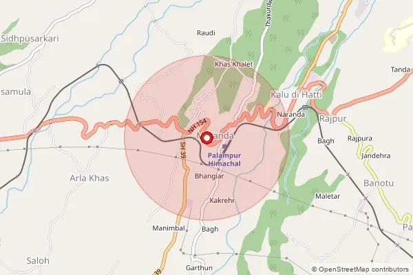 Map showing approximate area covered by Pincode 176102 — Saloh Bo, Kangra