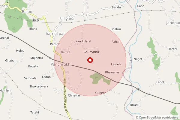 Map showing approximate area covered by Pincode 176103 — Tatehal Bo, Kangra