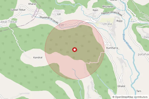 Map showing approximate area covered by Pincode 176115 — Paprola So, Kangra