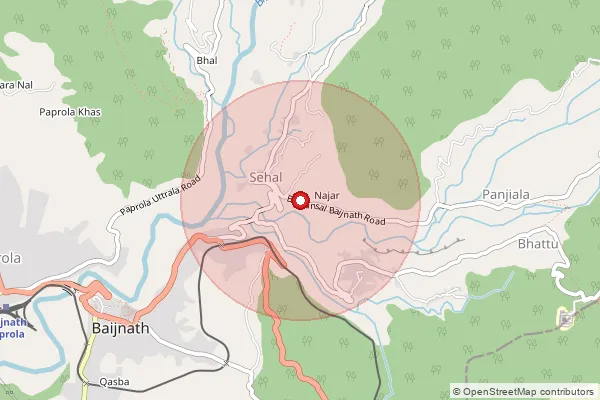Map showing approximate area covered by Pincode 176125 — Dhanag Bo, Kangra