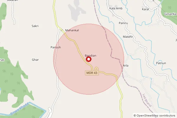 Map showing approximate area covered by Pincode 176128 — Gawal Bo, Kangra