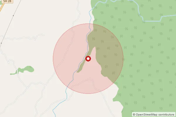 Map showing approximate area covered by Pincode 176203 — Chowki Bo, Kangra
