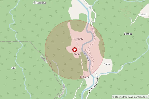 Map showing approximate area covered by Pincode 176205 — Bahi Pathiar Bo, Kangra