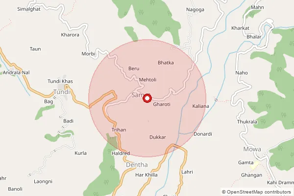 Map showing approximate area covered by Pincode 176207 — Bilana Bo, Chamba