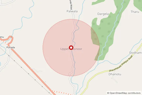Map showing approximate area covered by Pincode 176208 — Nerti Bo, Kangra