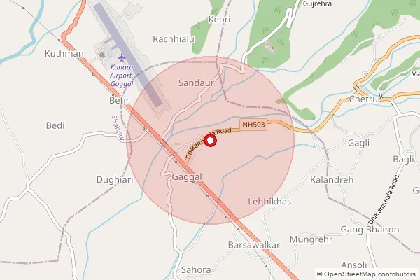 Map showing approximate area covered by Pincode 176209 — Bandi Bo, Kangra