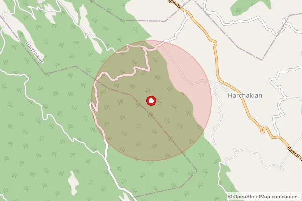 Map showing approximate area covered by Pincode 176210 — Manai Bo, Kangra