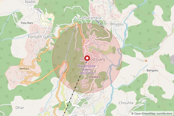 Map showing approximate area covered by Pincode 176216 — Dal Lake Bo, Kangra