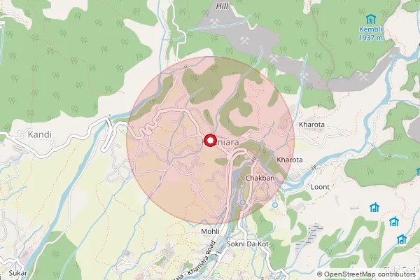Map showing approximate area covered by Pincode 176218 — Khaniara So, Kangra