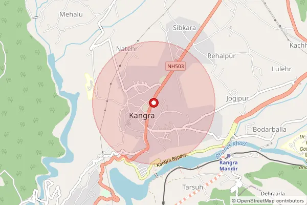 Map showing approximate area covered by Pincode 176225 — Soldha Bo, Kangra