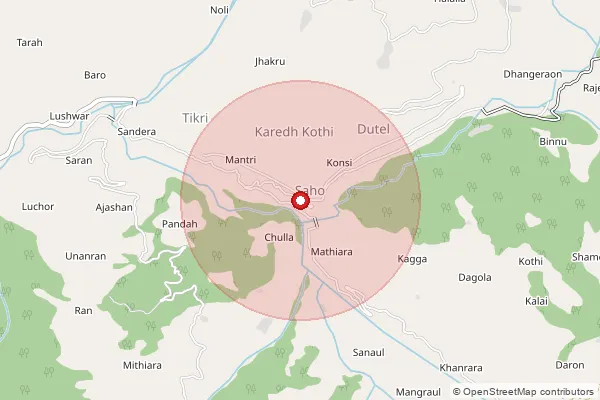 Map showing approximate area covered by Pincode 176307 — Sahoo So, Chamba