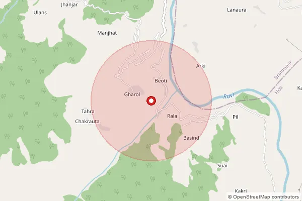 Map showing approximate area covered by Pincode 176309 — Ulansa Bo, Chamba