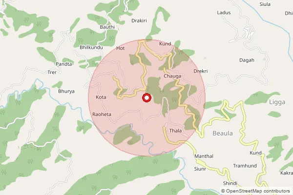 Map showing approximate area covered by Pincode 176312 — Athedgwalu Bo, Chamba