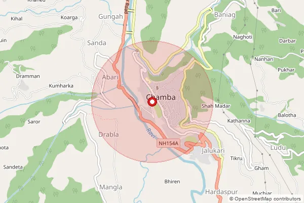 Map showing approximate area covered by Pincode 176314 — Basodhan Bo, Chamba