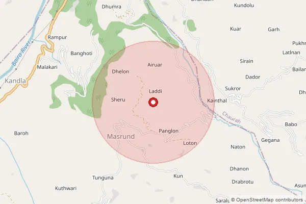 Map showing approximate area covered by Pincode 176319 — Jhullara Bo, Chamba