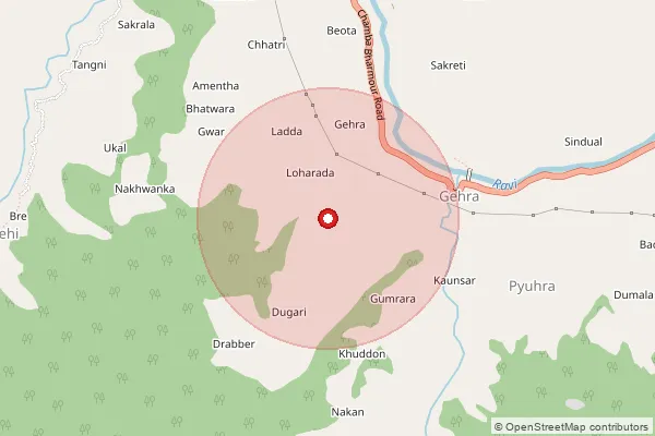 Map showing approximate area covered by Pincode 176324 — Chhatrari Bo, Chamba