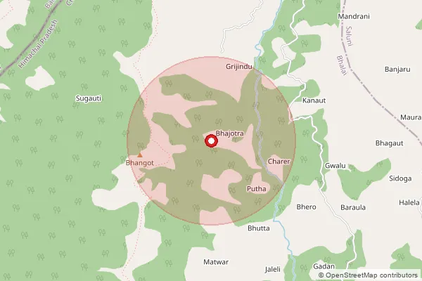 Map showing approximate area covered by Pincode 176330 — Badka Bo, Chamba