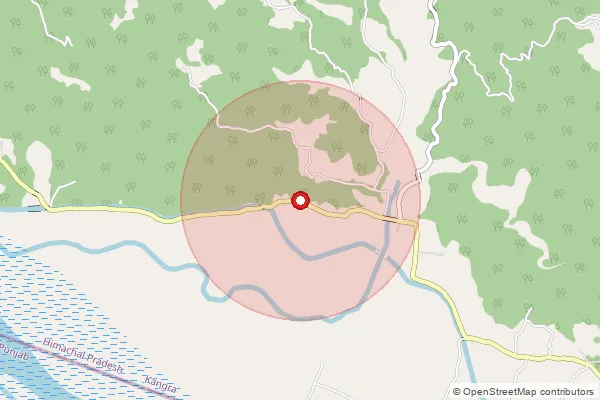Map showing approximate area covered by Pincode 176403 — Chhanni Bo, Kangra