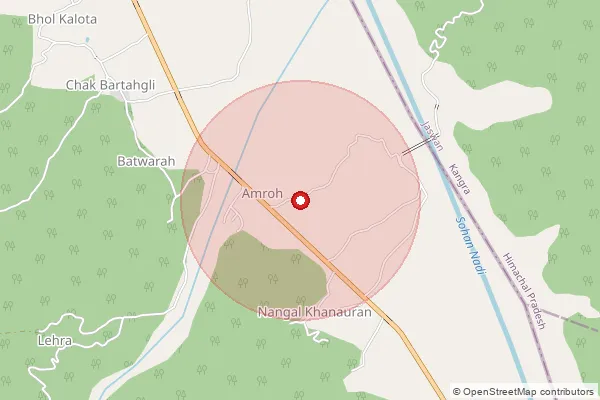 Map showing approximate area covered by Pincode 176501 — Amroh Bo, Kangra