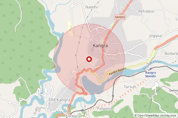 Map showing approximate area covered by Pincode 176502 — Bari Bo, Kangra