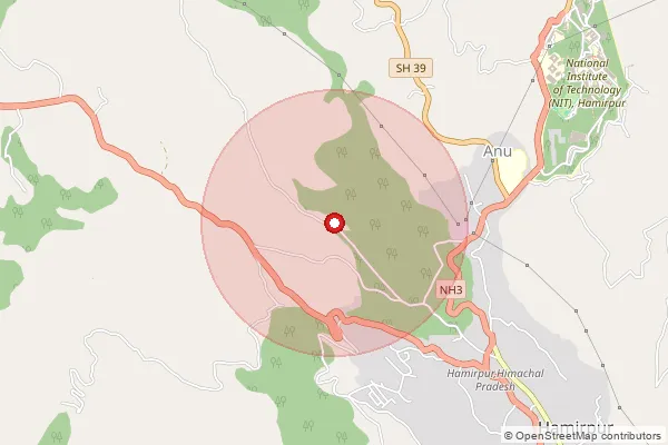 Map showing approximate area covered by Pincode 177001 — Hamirpur Ho Hp Circle, Hamirpur