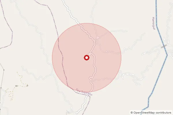 Map showing approximate area covered by Pincode 177028 — Bauru Bo, Hamirpur