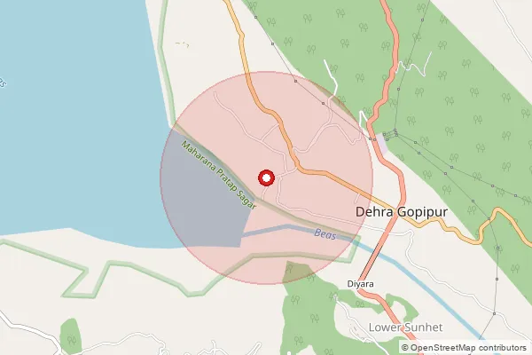 Map showing approximate area covered by Pincode 177101 — Dehra Ho, Kangra