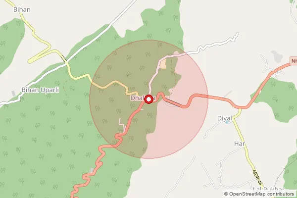 Map showing approximate area covered by Pincode 177103 — Bagli Bo, Kangra