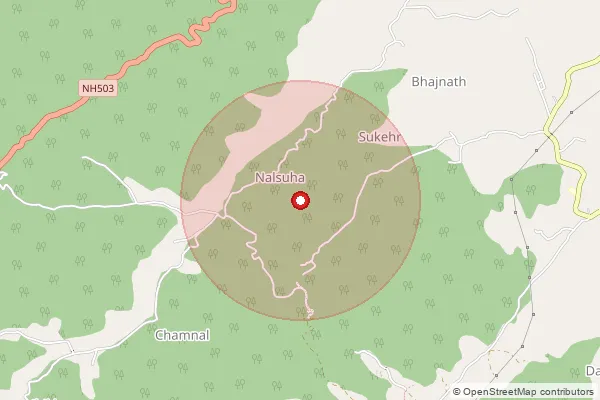 Map showing approximate area covered by Pincode 177104 — Nalsuha Bo, Kangra