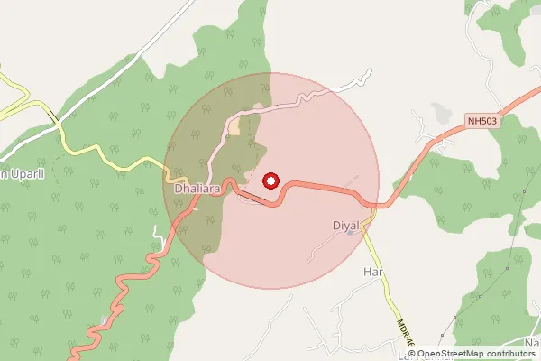 Map showing approximate area covered by Pincode 177106 — Gurnwar Bo, Kangra