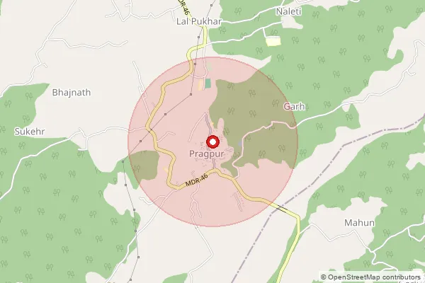 Map showing approximate area covered by Pincode 177107 — Pragpur So, Kangra