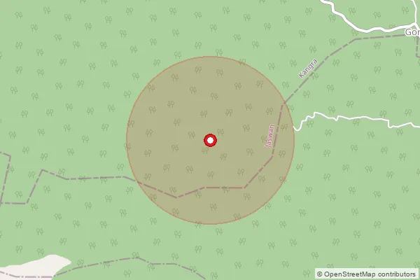 Map showing approximate area covered by Pincode 177111 — Behar Kuthera Bo, Kangra