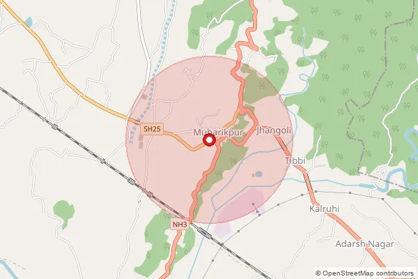 Map showing approximate area covered by Pincode 177202 — Mubarikpur So, Una