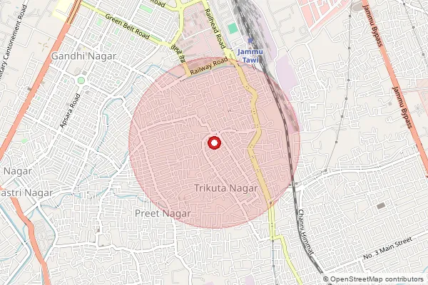 पिनकोड 180020 — Trikuta Nagar, Jammu द्वारे समाविष्ट केलेले अंदाजे क्षेत्र दर्शवणारा नकाशा