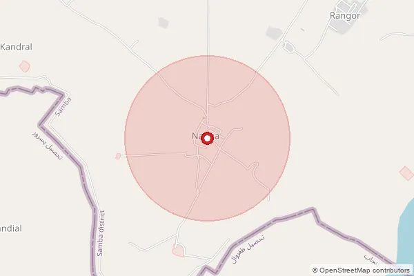 Map showing approximate area covered by Pincode 181141 — Abtal Branch Office, Samba
