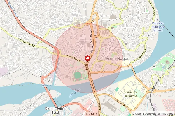 Map showing approximate area covered by Pincode 181203 — Khour Sub Office, Jammu