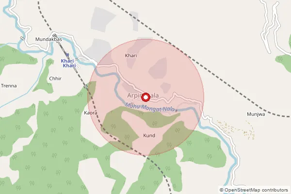 பின்கோடு 185121 — Samote Sub Office, Poonch ஆல் உள்ளடக்கப்பட்ட தோராயமான பகுதியைக் காட்டும் வரைபடம்