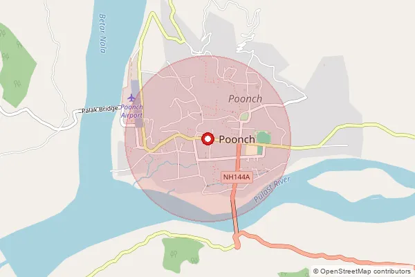 Map showing approximate area covered by Pincode 185211 — Dharamsal Mendhar Sub Office, Poonch