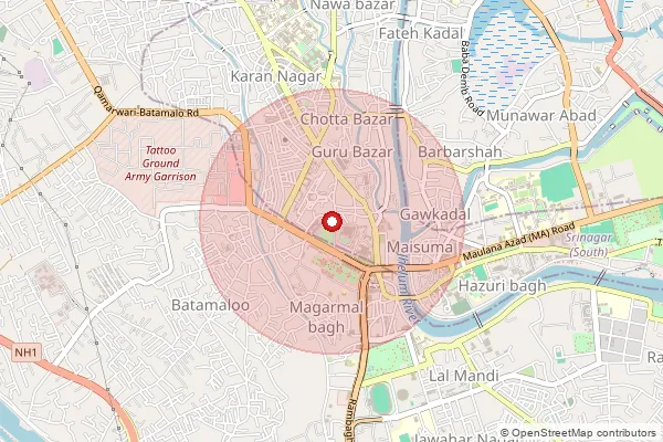 పిన్‌కోడ్ 190009 — Central Market Sub Office, Srinagar ద్వారా కవర్ చేయబడిన సుమారు ప్రాంతాన్ని చూపే మ్యాప్